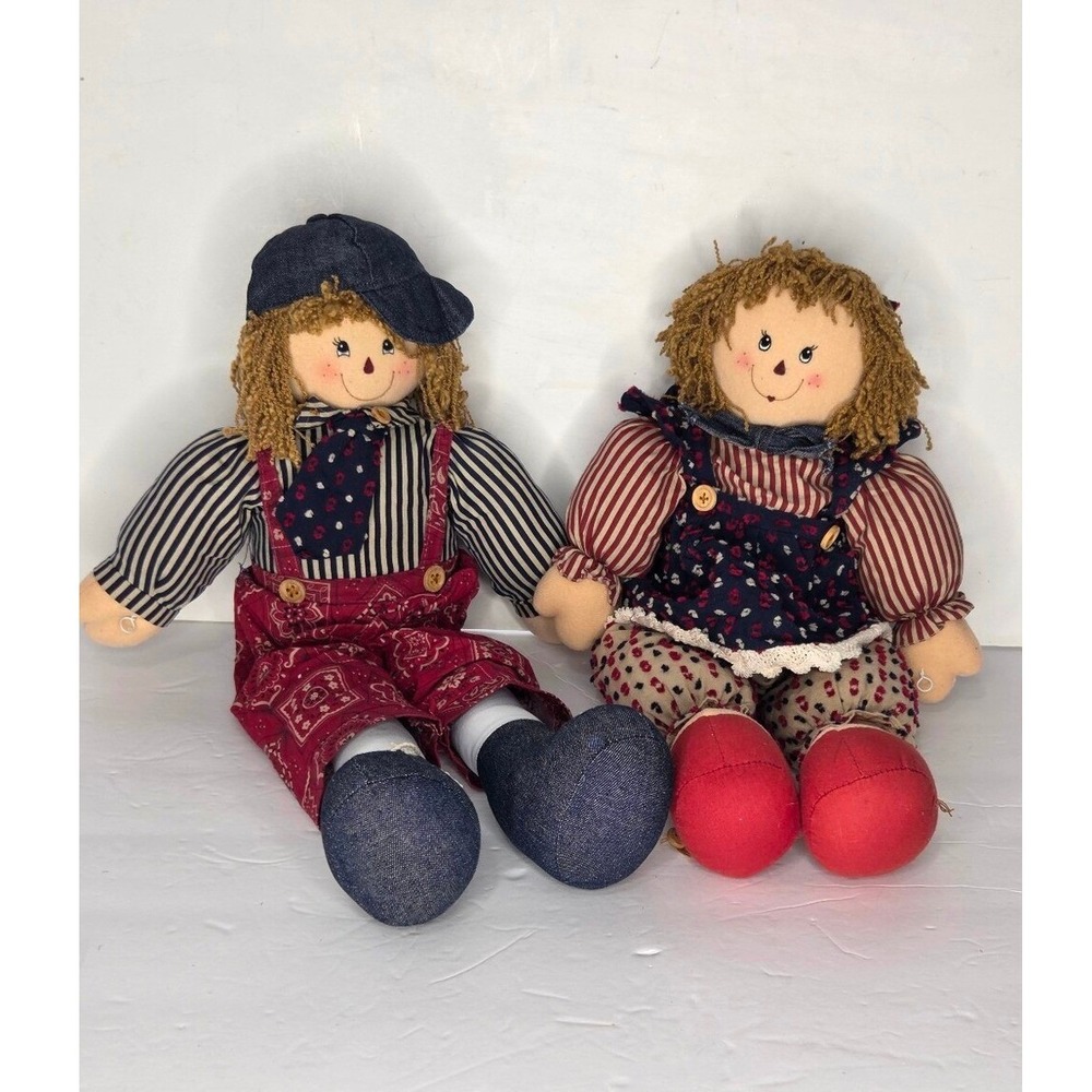 Vintage Prima Creations Handmade Raggedy‎ Ann And Andy Dolls Patriotic Primitive